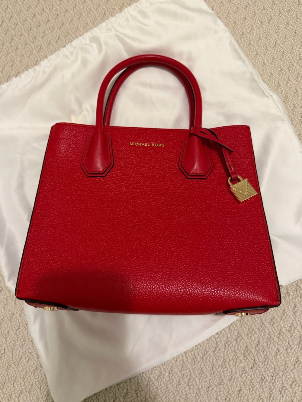 Michael Kors Red Pebbled Leather Satchel with Gold Hardware